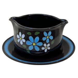 Metlox Vernonware Vernon Ware Pacific Blue Daisy Gravy Boat Attached Underplate